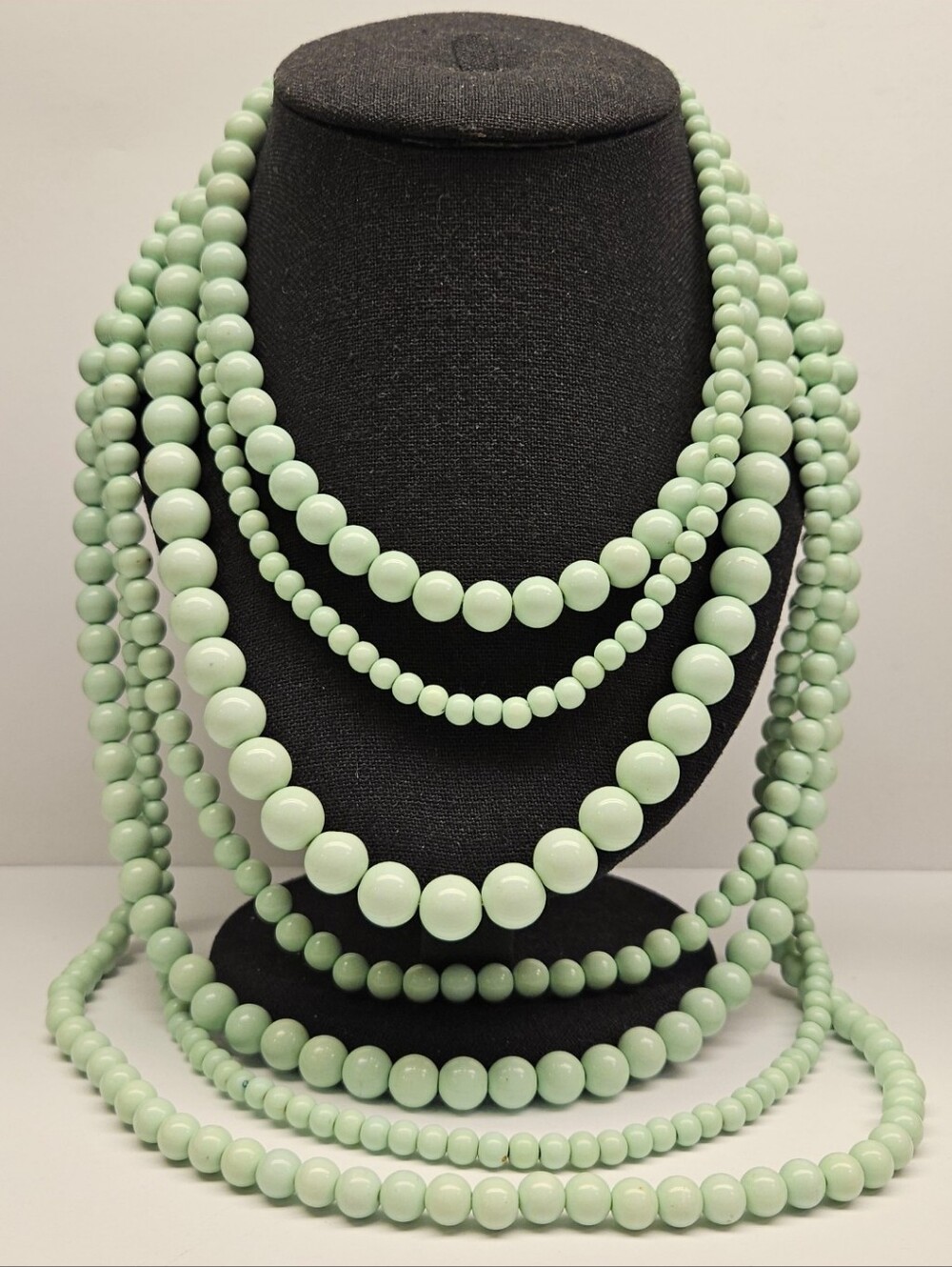 Multi-Strand Pale Green Acrylic Beaded Necklace